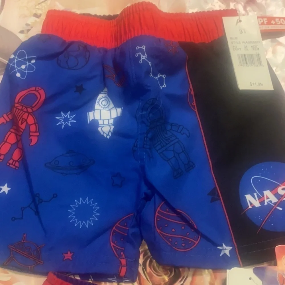 PJ Mask & Nasa Boys Swim Trunks/Shorts Bundle 3T UPF 50+ Vacation Summer